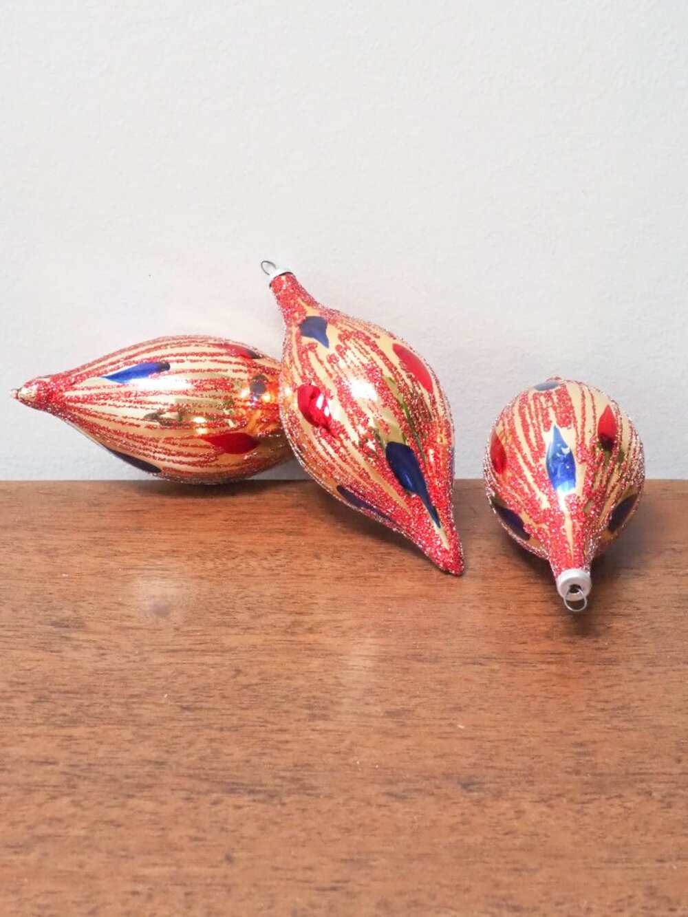 Vtg Columbia Teardrop Christmas Ornaments Set of 3 - Columbia Silver Cap